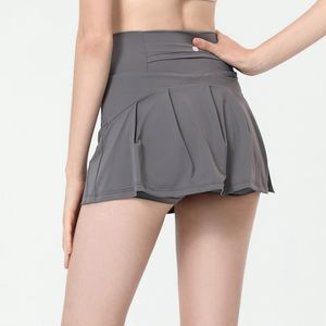 LL Women Sport Yoga Skirts Running Shorts Solid Color Pleated Tennis Golf Anti Exposure Fiess Short Skirt 9007