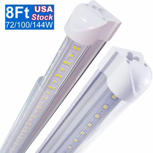 LED TUBE T8 8 FT 8FT Высокий просвета Lumen LED трубки света V Форма интегрированная двойная сторона складской складской заводского освещения охладитель дверь гараж мастерская подвал OEMLED