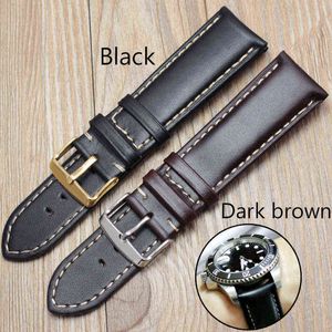 Handmade Genuine Leather Band Strap 18 19 20 21 22 24mm Black Dark Brown VINTAGE Wrist Belt Bracelet Steel Pin Buckle G220420