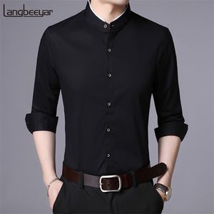 Mode Marke Hemd Männer Mandarin Kragen Langarm Regular Fit Baumwolle Herbst Schwarz Koreanische Kleid Casual Kleidung 220322