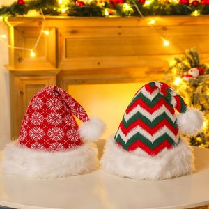 Chapéu de natal vermelho macio pelúcia listrado chapéus de floco de neve papai noel cosplay boné crianças adultos decoração de festa de natal bonés th0091