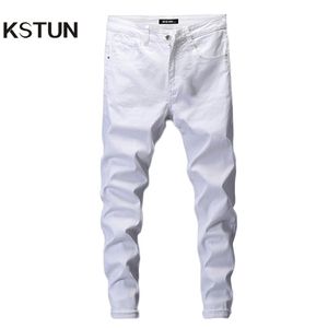 Skinny Jeans Men Men Solid White Mens Jeans Alongamento Casual Men Fashioins Denim Pants Casual Yong Boy Students Tamanho 42 201123