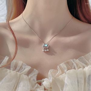 Pendant Necklaces YUNLI 2022 Fashion Silver Plated Ladies Necklace Peace Small Bell Blue Moonstone Long Life Lock