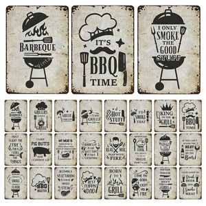 BBQ ZONE METAL TIN SIGN SIGN Vintage BBQ quintal Placa de decoração de festa ao ar livre Regras de churrasco retro slogan sinais de metal de ferro pintura de ferro 20cmx30cm woo