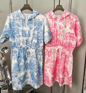 Wholesale blue cotton summer dress resale online - 22ss luxury women s dress summer animal embroidery printing fashion lady temperament hooded skirt Size S XL