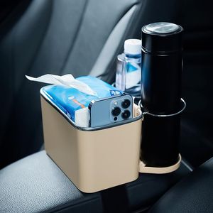 Caixa de armazenamento do apoio de braço do organizador de carros com 2 suporte de copo dobrável Console Bandejas de equipamentos para toalhas de papel para toalhas de papel telefones