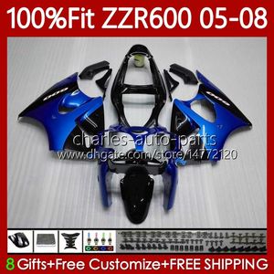 OEM Kroppssprutning Mögel för Kawasaki Ninja ZZR600 05-08 Blue Lager Försäljning ZX ZZR-600 600 CC 05 06 07 08 Cowling 38HC.63 ZZR 600 600CC 2005 2006 2007 2008 100% FIT FAIRING KIT