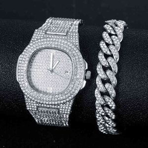 Iced Out Bling Men assista com bracelete Luxo Rhintone quartzo assista man women's watch relógio masculino