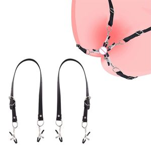 1 pair Leather bondage with nipple labia clit clips sexy fetish torture femdom punishment BDSM restraints toys for women Beauty Items