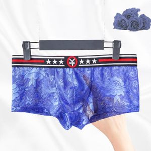 UNDANTANT'lar Mens See-Through Boxer Briefs Şeffaf iç çamaşırı şeffaf dantel dışbükey kese sissy külot erotik iç çamaşırları