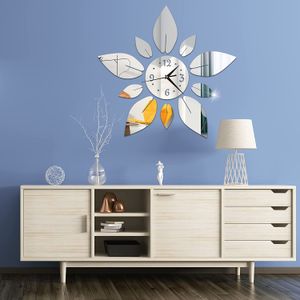 Modern Flowers Digital D Large Wall Clock Mirror Stickers Self Adhesive Acrylic Crystal Decals DIY Silent Petal Combo Art Decor for Home Apartment Office