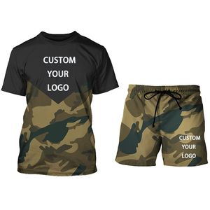Özel Yaz Men Trailsuit Camouflage 3D Baskılı T-Shirt Spor Şortları Takım Kırış Kısa Kollu Kısa Pantolon 2 Parça Set 220615
