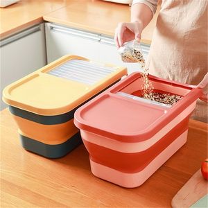 Large Capacity Foldable Rice Bucket Kitchen Home InsectProof Grains Storage Box Cereals Organizer Container Pet Food Sealed Jar 220629