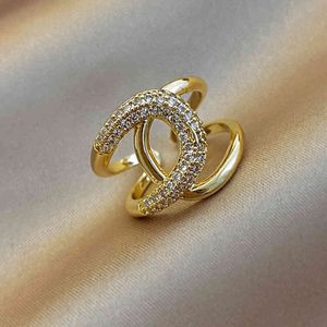 Luxury merk ring ontwerper sieraden dubbele letter c klassieke diamant gold vergulde open ringen mode dames accessoires ins new Valentine s Day cadeau