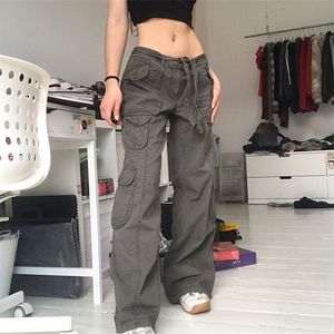Americano retro cor sólida macacão jeans feminino y2k rua hip-hop tendência all-match calças de perna larga casal casual jeans solto 220801
