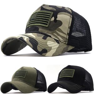 Cool Summer Mens Ball Caps USA Flag Embroidery Camouflage Style Breathable Mesh Cap Women Outdoor Sunhat 3 Colors