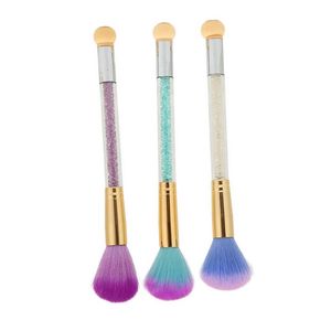 3Pcs Dual End Nail Art Dust Powder Remover Brush Round Head High Elasticity Layered Easy to Color Nail Dust Cleaner Brush