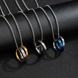 Par rostfritt stål halsband hänge dubbla ringar halsband för kvinnor män gåva mode fina smycken