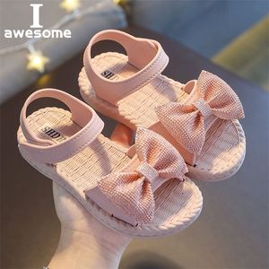 Summer Girl Buty Butterflyknot Niezlizanie miękkie dzieci Buty dla dzieci Koreańskie Dziewczyny Dziewczyny Księżniczka Otwarte palce plażowe Sandały 220621