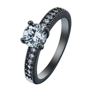 Bröllopsringar lyxiga svartpistoler Promise Women Jewelry Gift Princess White CZ Zircon Charms Förlovningsring Ringwedding