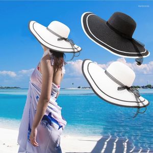 Wide Brim Hats Bohemian Style Women Visor Hat Lace Strap Foldable Vacation Star Weave Sun Fashion Summer Outdoor Beach Caps CasquetteWide Da