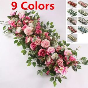 9 Colors Decorative Flowers 100CM DIY Wedding Flower Wall Arrangement Supplies Silk Peonies Rose Artificial Row Decor Iron Arch Backdrop Ceremony Decoration