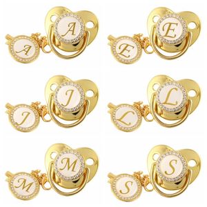 Pacifiers# 26 Name Initial Letter Baby Pacifier And Clips BPA Free Silicone Infant Nipple Gold Bling Born Dummy Soother