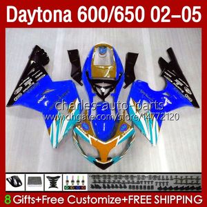 Kit carene per Daytona 650 Oro blu 600 CC 02 03 04 05 Carrozzeria 132No.76 Carenatura Daytona 600 Daytona650 2002 2003 2004 2005 Daytona600 02-05 Corpo moto ABS