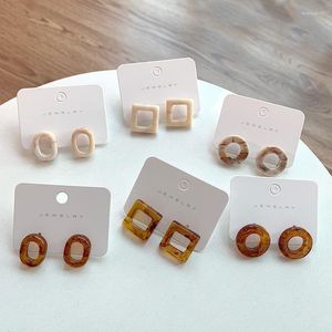 Stud AOMU Simple Amber Beige Transparent Resin Oval Square Earrings Irregular Geometric Texture Hollow Small For Women Moni22