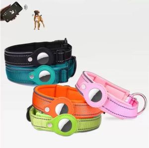 Dog Collars Pet Tracker Loop Holder Cases GPS Locator Airtag Protective Luxury Nylon Pet Cat Collar For Apple Finder Anti-lost Location Device