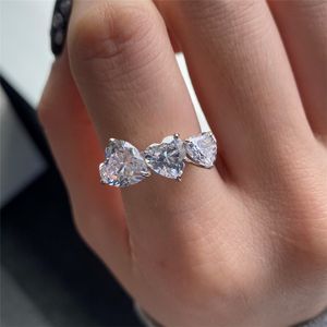 ins topかわいい結婚指輪ファッションジュエリー925スターリングシルバーリングフィルハート形ホワイト5a立方ジルコニアCzダイヤモンドの永遠の婚約女性サイズ6-9