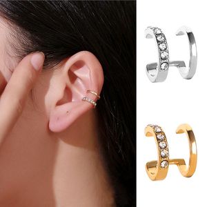 Clip-on-Ohrringe mit Schraubverschluss, doppellagig, koreanisches Gold, Silber, Kristall, ohne Piercing, für Damen, Ohrstulpen, Schmuck