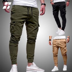 Męskie spodnie dorywczo joggers multi kieszonkowy sznurek spodnie dresowe stałe spodnie ładunkowe Slim Fit Hip Hop Male Harlan 220330