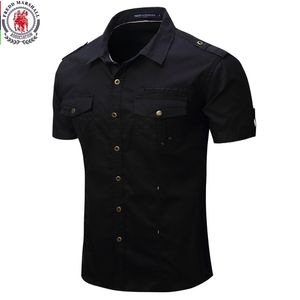 Arrive Mens Cargo Shirt Men Casual Solid Short Sleeve s Multi Pocket Work Plus Size 100% Cotone 220323