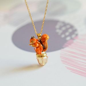 Anhänger Halsketten Dreidimensionale Eichhörnchen Halskette Für Frauen Einfache Nette Elegante Emaille Glasur Tier Hals Mode Schmuck ZubehörPend