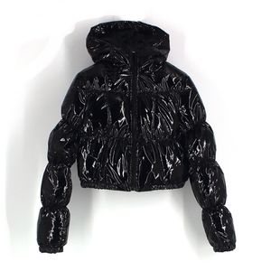 フード付きパーカーパフジャケットクロップドバブルコート冬の女性ファッション服ブラックレッドピンク201214