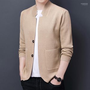 High-end Men's Fashion Business Casual Stand Collar Solid Color Suit Style Sweater Coat Mens Knitted Sweaters