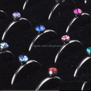 Nose Rings Studs Body Jewelry Wholesale 40Pcs 1Set Nice Pierce Crystal Ring Bk Lots Blring Display Box Lr312 1134 T2 Drop Delivery 2021 Kr