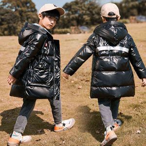 2022 New Children Down Jacket Teenager Winter White Duck Down Jacket Boys Boys Medi -and Bright Wash Free Free Hameded Lewear J220718