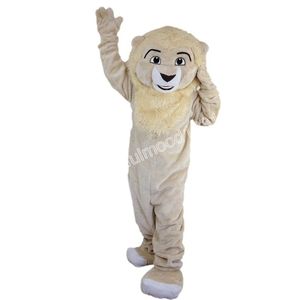 Jul Beige Lion Mascot Costumes Högkvalitativ tecknad karaktärutrustning Suit Halloween Outdoor Theme Party vuxna unisex klänning