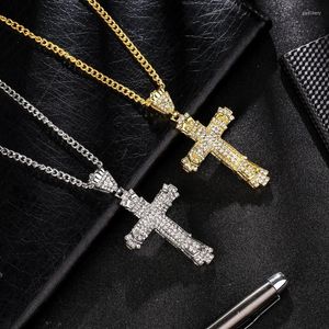 Pendant Necklaces Fashion Hip Hop Cross Chain Necklace Silver Gold Color Crystal Rhinestone Jewelry Alloy Birthday Party GiftPendant Godl22