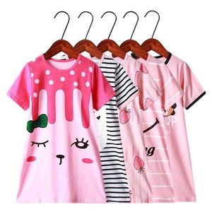 Girls Clothes Cotton Cartoon Nightdress Baby Nightgowns Sleepwear Short-sleeve Nightwear Children Dresses 210915