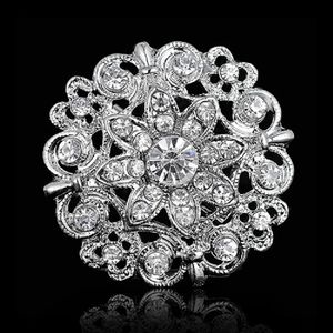 Jewelry Silver Tone Alloy Rhinestone Crystal Vintage Look Flower Wedding Cake Brooch