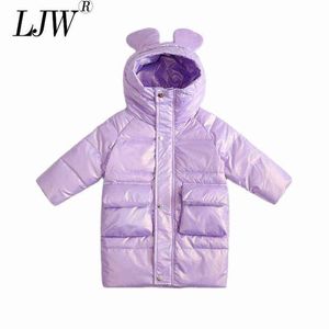 子供4〜12歳の冬の冬のジャケット2021冬の新しいミッドレングスの白いアヒルダウンジャケットのパッド入りのパッド入りフード付きコットJ220718