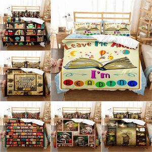 BOOK Däcke Cover Library Bookhelf Bedding Set Microfiber 3D Print Comporter Full Twin King for Kids Teen med örngott