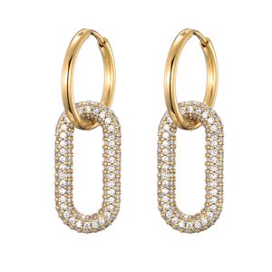 Lovbeafas Gold Round Stainless Steel Hoop Earrings Zirconia Copper楕円形の女性用バックルジュエリーギフト220718