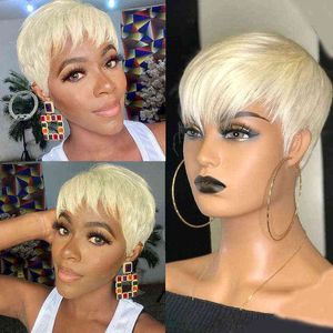 Saç Peruk 613 Sarışın Pixie Cut Kısa Bob İnsan Kadınlar için Ombre 99j Patlama ile Keser Tutkalsız Brezilyalı Allure 220722