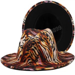 Tiger Print Fedora Hat Women Men Wide Brim Hats Woman Felt hat Fedoras Man Fashion Casual Cap Female Male Double Color Top Caps Spring Autumn Winter Wholesale