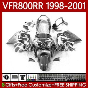 Kit de corpo para Honda Interceptor VFR 800RR 800 CC RR VFR800RR 1998 1999 2000 2001 Bodywork 128NO.88 VFR-800 800cc VFR800R Silver Chamas 98-01 VFR800 RR 98 99 00 01