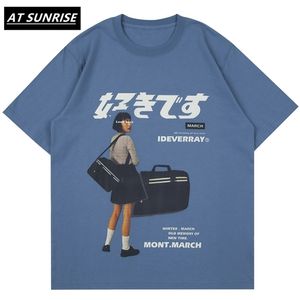 Hip Hop Streetwear Harajuku T Gömlek Kız Japon Kanji Baskı Tshirt Erkekler Yaz Kısa Kollu Pamuk Gevşek Boy T-Shirt 220408